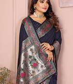 Navy Blue Color Heavy Paithani Silk Saree