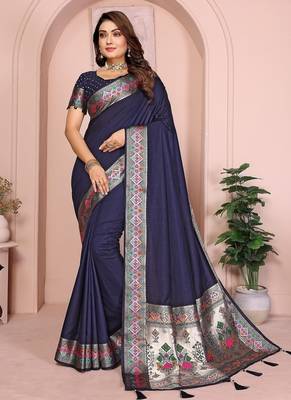 Navy Blue Color Heavy Paithani Silk Saree 2