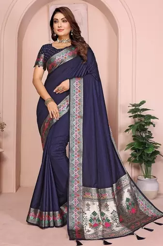 Navy Blue Color Heavy Paithani Silk Saree