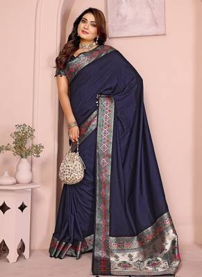 Navy Blue Color Heavy Paithani Silk Saree 3