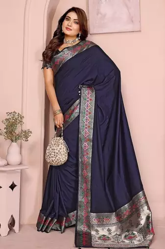 Navy Blue Color Heavy Paithani Silk Saree