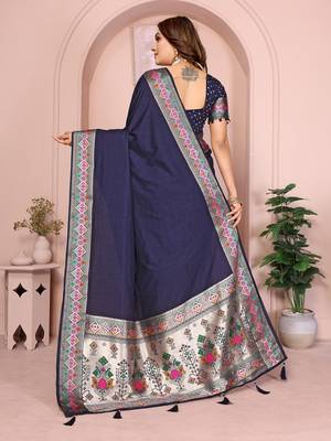 Navy Blue Color Heavy Paithani Silk Saree 4