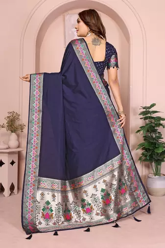 Navy Blue Color Heavy Paithani Silk Saree