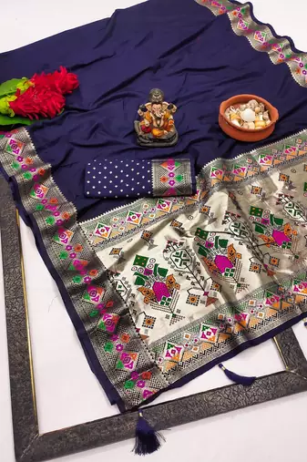 Navy Blue Color Heavy Paithani Silk Saree