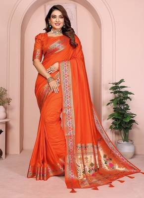 Orange Color Heavy Paithani Silk Saree 2