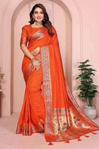 Orange Color Heavy Paithani Silk Saree