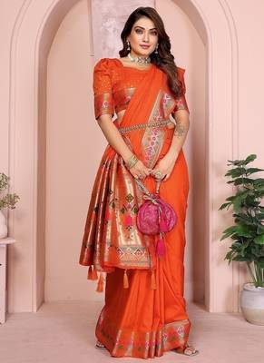 Orange Color Heavy Paithani Silk Saree 3
