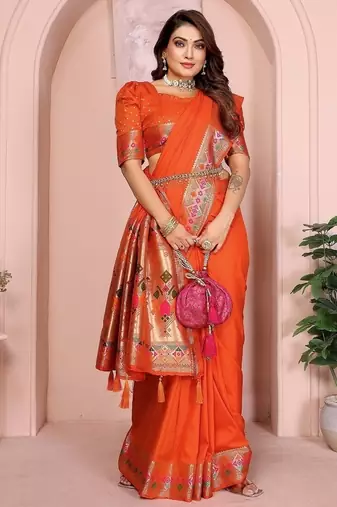 Orange Color Heavy Paithani Silk Saree