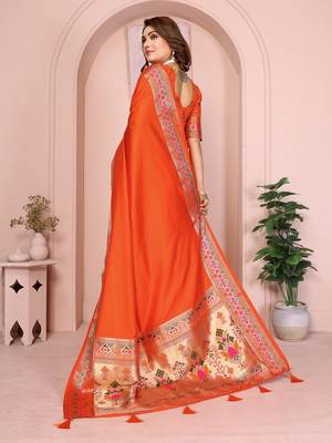 Orange Color Heavy Paithani Silk Saree 4
