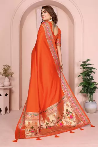 Orange Color Heavy Paithani Silk Saree