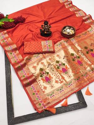 Orange Color Heavy Paithani Silk Saree 5