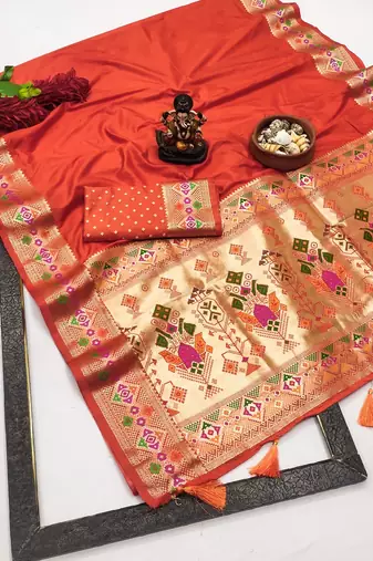 Orange Color Heavy Paithani Silk Saree