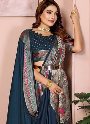 Teal Color Heavy Paithani Silk Saree 1