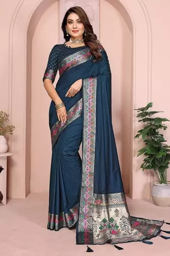 Teal Color Heavy Paithani Silk Saree