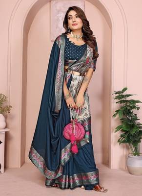 Teal Color Heavy Paithani Silk Saree 3