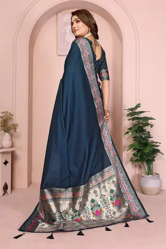 Teal Color Heavy Paithani Silk Saree