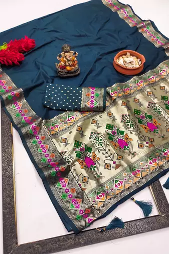 Teal Color Heavy Paithani Silk Saree