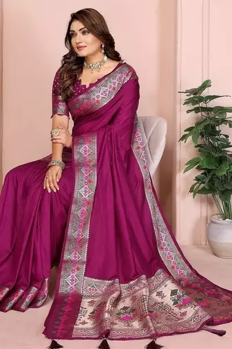 Magenta Color Heavy Paithani Silk Saree