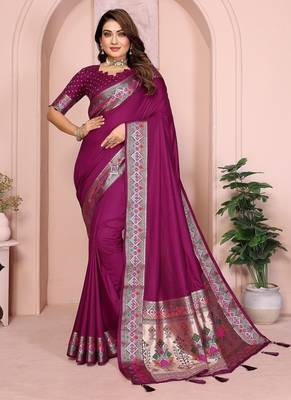 Magenta Color Heavy Paithani Silk Saree 3