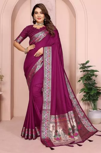 Magenta Color Heavy Paithani Silk Saree
