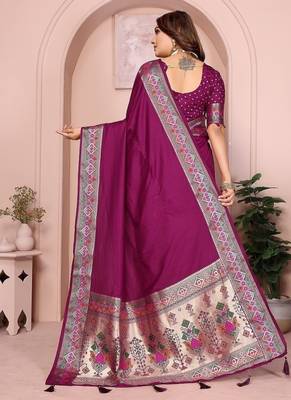 Magenta Color Heavy Paithani Silk Saree 4