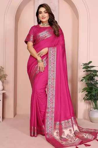 Rani Pink Color Heavy Paithani Silk Saree