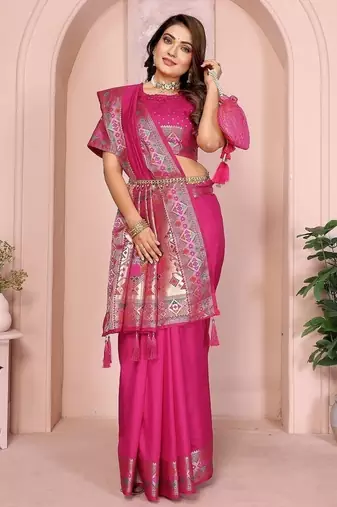 Rani Pink Color Heavy Paithani Silk Saree