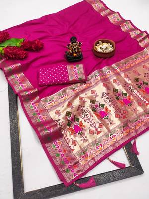 Rani Pink Color Heavy Paithani Silk Saree 5
