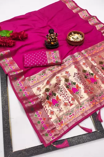 Rani Pink Color Heavy Paithani Silk Saree