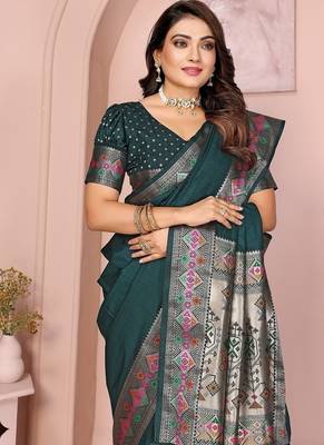 Dark Green Color Heavy Paithani Silk Saree 1
