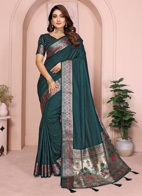 Dark Green Color Heavy Paithani Silk Saree 2