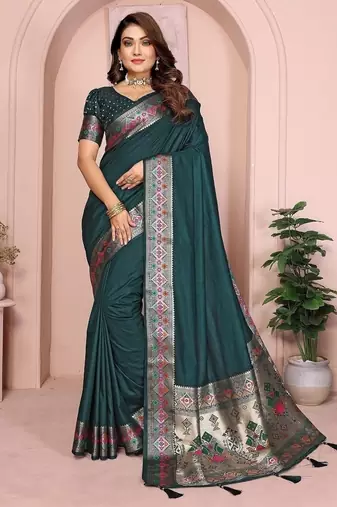 Dark Green Color Heavy Paithani Silk Saree