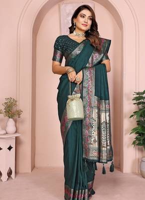 Dark Green Color Heavy Paithani Silk Saree 3