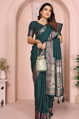 Dark Green Color Heavy Paithani Silk Saree