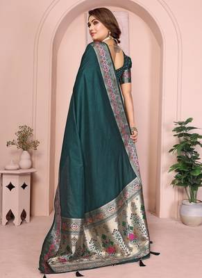 Dark Green Color Heavy Paithani Silk Saree 4