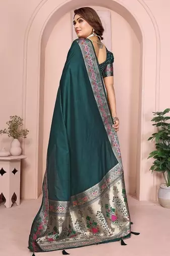 Dark Green Color Heavy Paithani Silk Saree