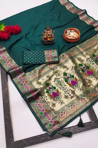 Dark Green Color Heavy Paithani Silk Saree
