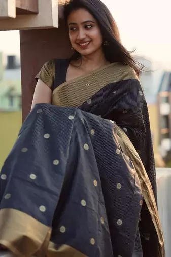 Black silk blend saree with blouse