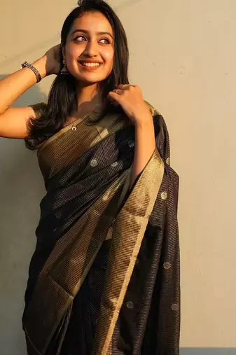 Black silk blend saree with blouse