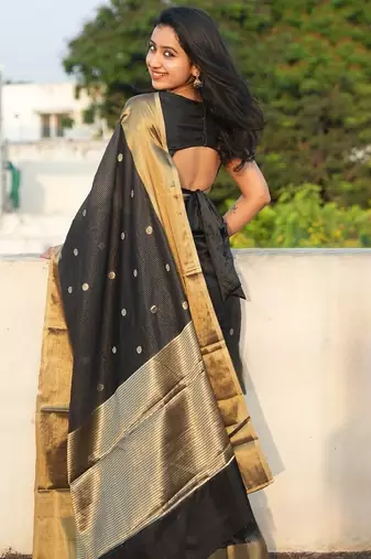 Black silk blend saree with blouse