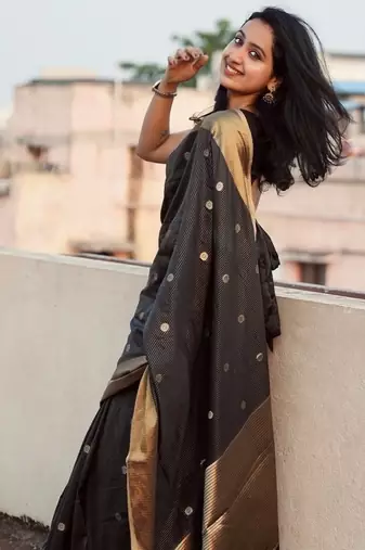 Black silk blend saree with blouse