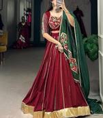 Maroon Chander Plain With Gota Patti Fully Stitched Navratri Lehenga Choli