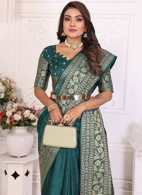 Green Color Traditional Dola Silk Saree 1