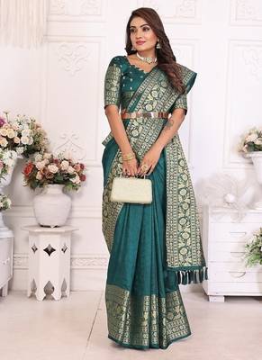 Green Color Traditional Dola Silk Saree 5