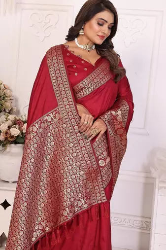 Maroon Color Traditional Dola Silk Saree
