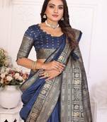 Navy Blue Color Traditional Dola Silk Saree