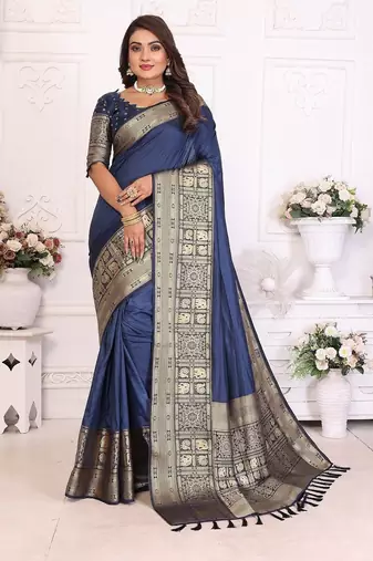 Navy Blue Color Traditional Dola Silk Saree