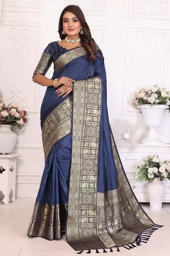 Navy Blue Color Traditional Dola Silk Saree