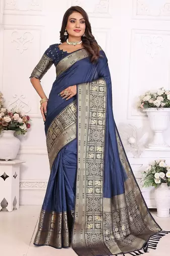 Navy Blue Color Traditional Dola Silk Saree