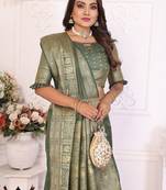 Olive Green Color Traditional Dola Silk Saree